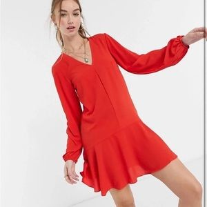 ASOS DESIGN V-neck Smock Red Mini Dress. Size 14